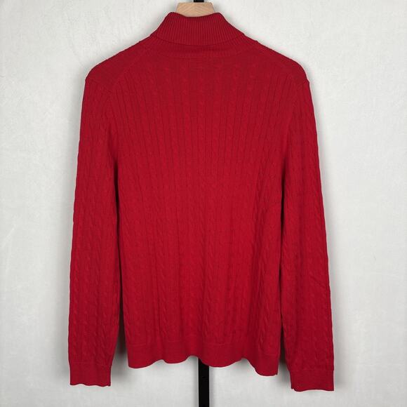 Lands’ End Cable Knit Sweater Women’s XL 18 Red Turtleneck 100% Cotton Stretch - Picture 5 of 12